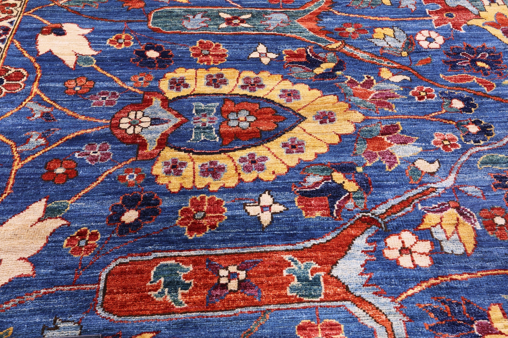 Blue Persian Fine Serapi Hand Knotted Wool Rug - 9' 11" X 13' 9" - Golden Nile