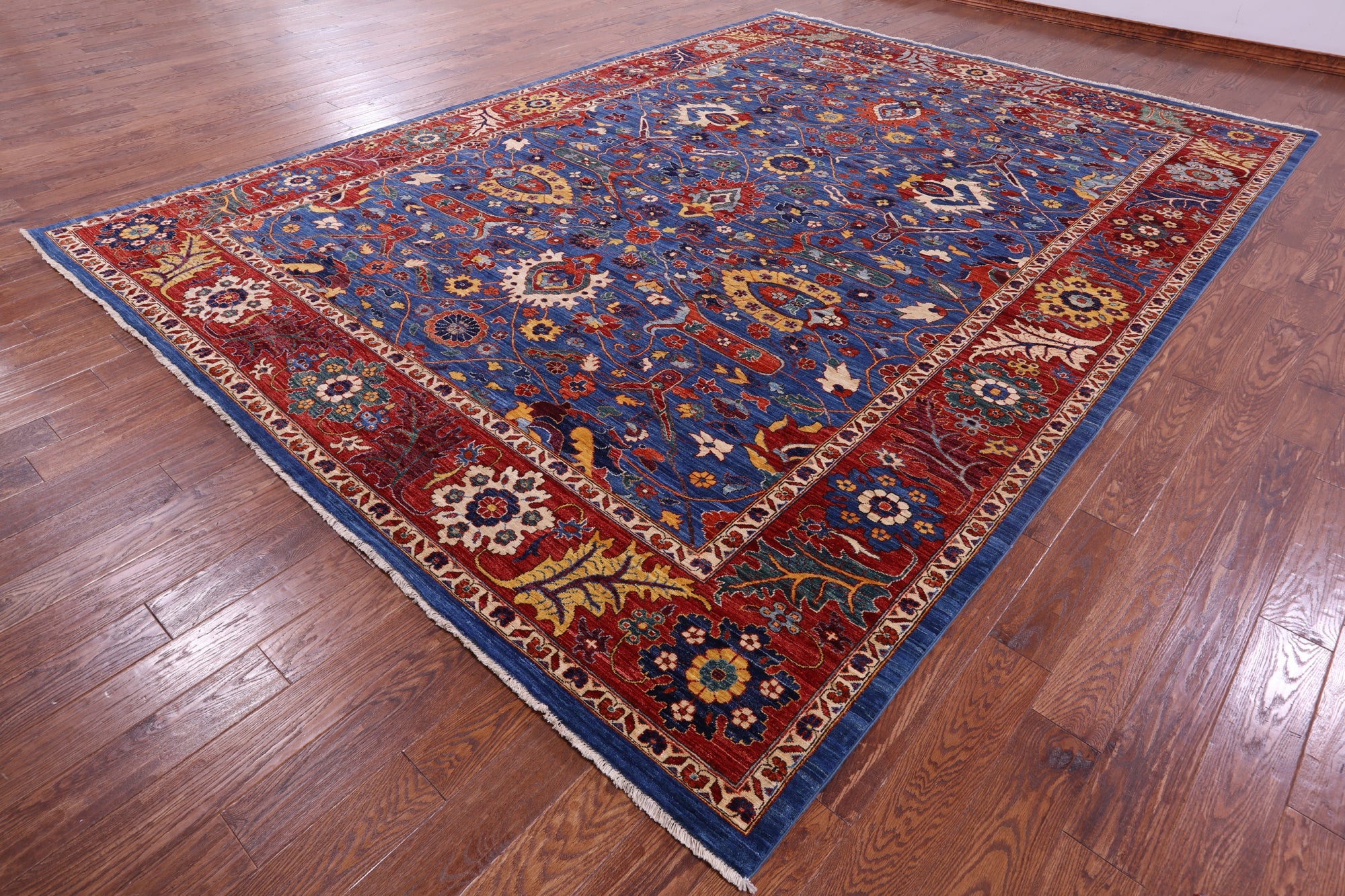 Blue Persian Fine Serapi Hand Knotted Wool Rug - 9' 11" X 13' 9" - Golden Nile