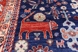 Blue Persian Fine Serapi Hand Knotted Wool Rug - 9' 10" X 13' 10" - Golden Nile