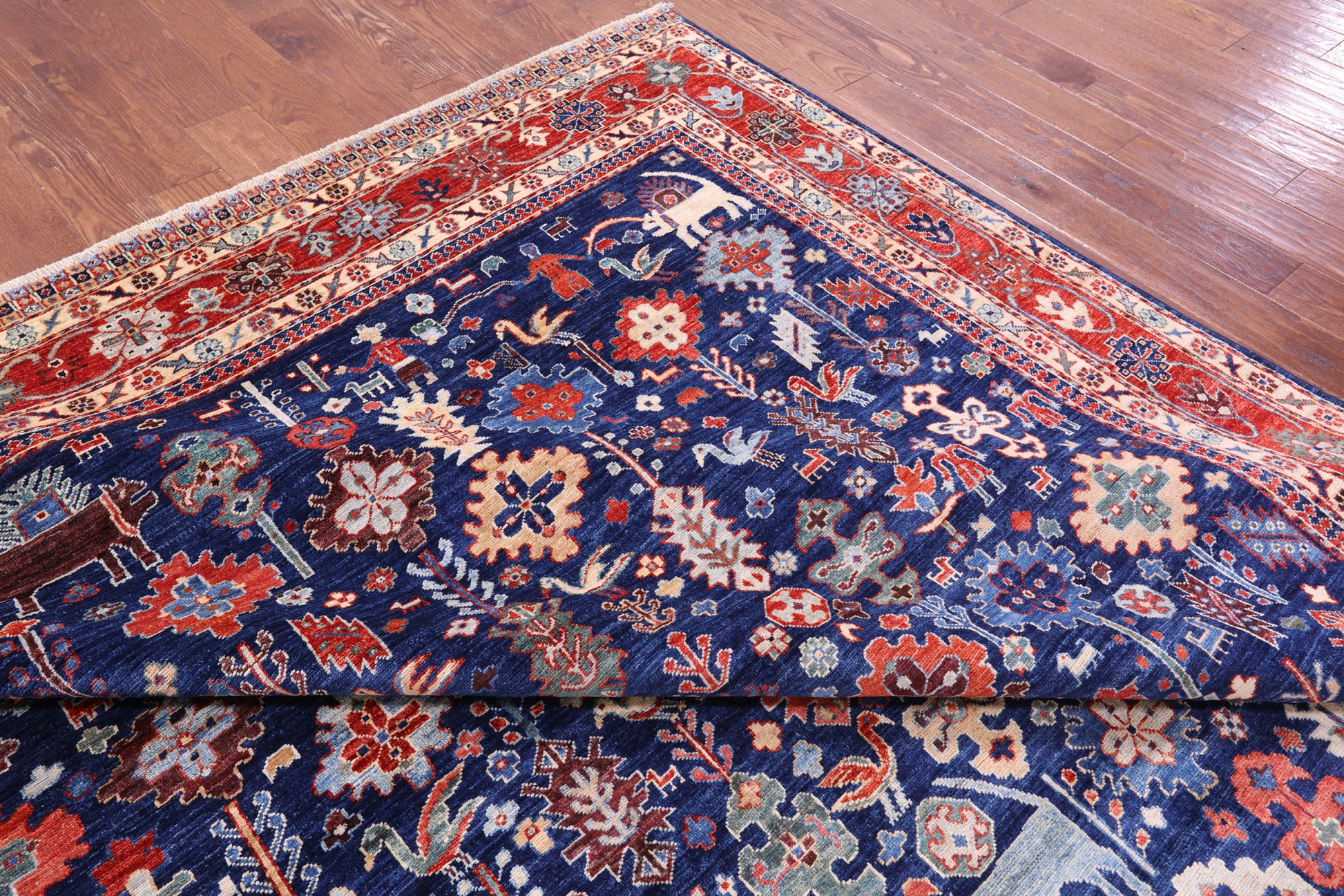 Blue Persian Fine Serapi Hand Knotted Wool Rug - 9' 10" X 13' 10" - Golden Nile