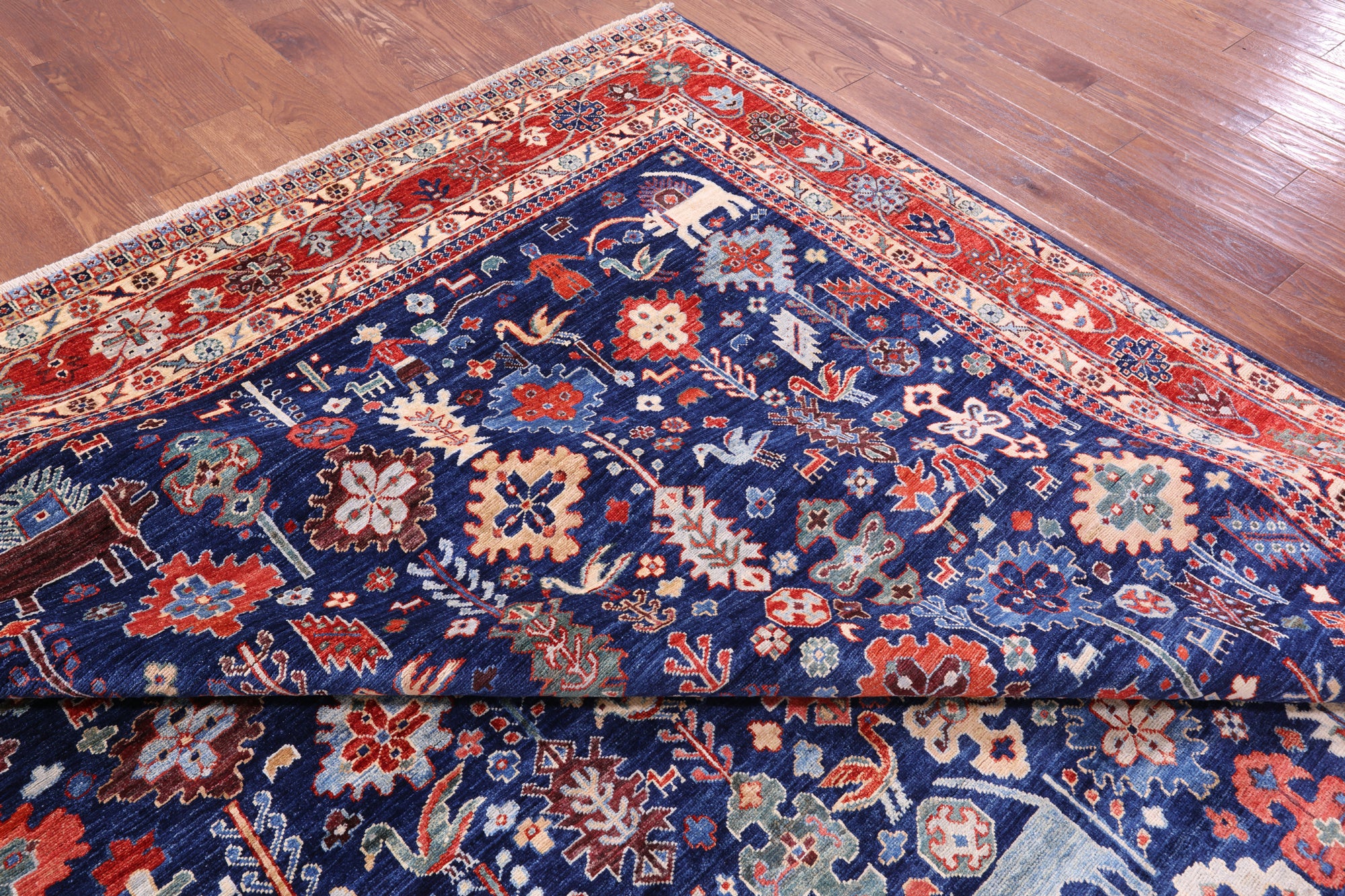Blue Persian Fine Serapi Hand Knotted Wool Rug - 9' 10" X 13' 10" - Golden Nile