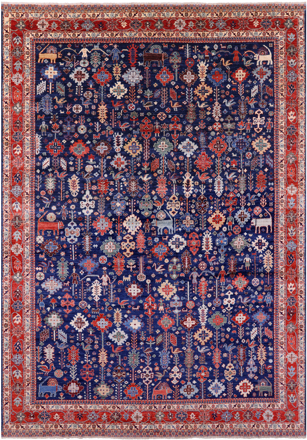 Blue Persian Fine Serapi Hand Knotted Wool Rug - 9' 10" X 13' 10" - Golden Nile