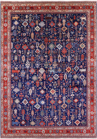 Blue Persian Fine Serapi Hand Knotted Wool Rug - 9' 10