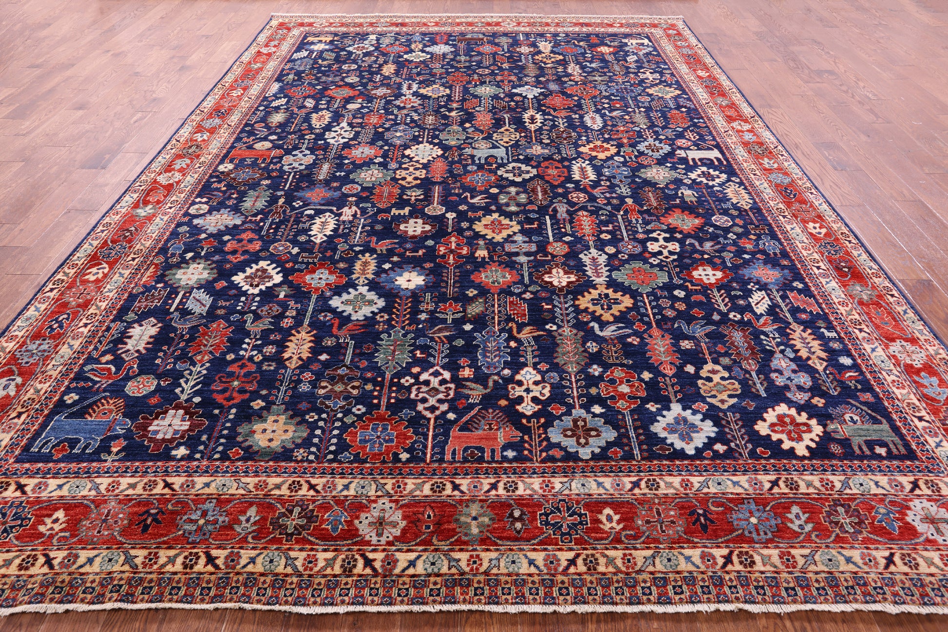 Blue Persian Fine Serapi Hand Knotted Wool Rug - 9' 10" X 13' 10" - Golden Nile