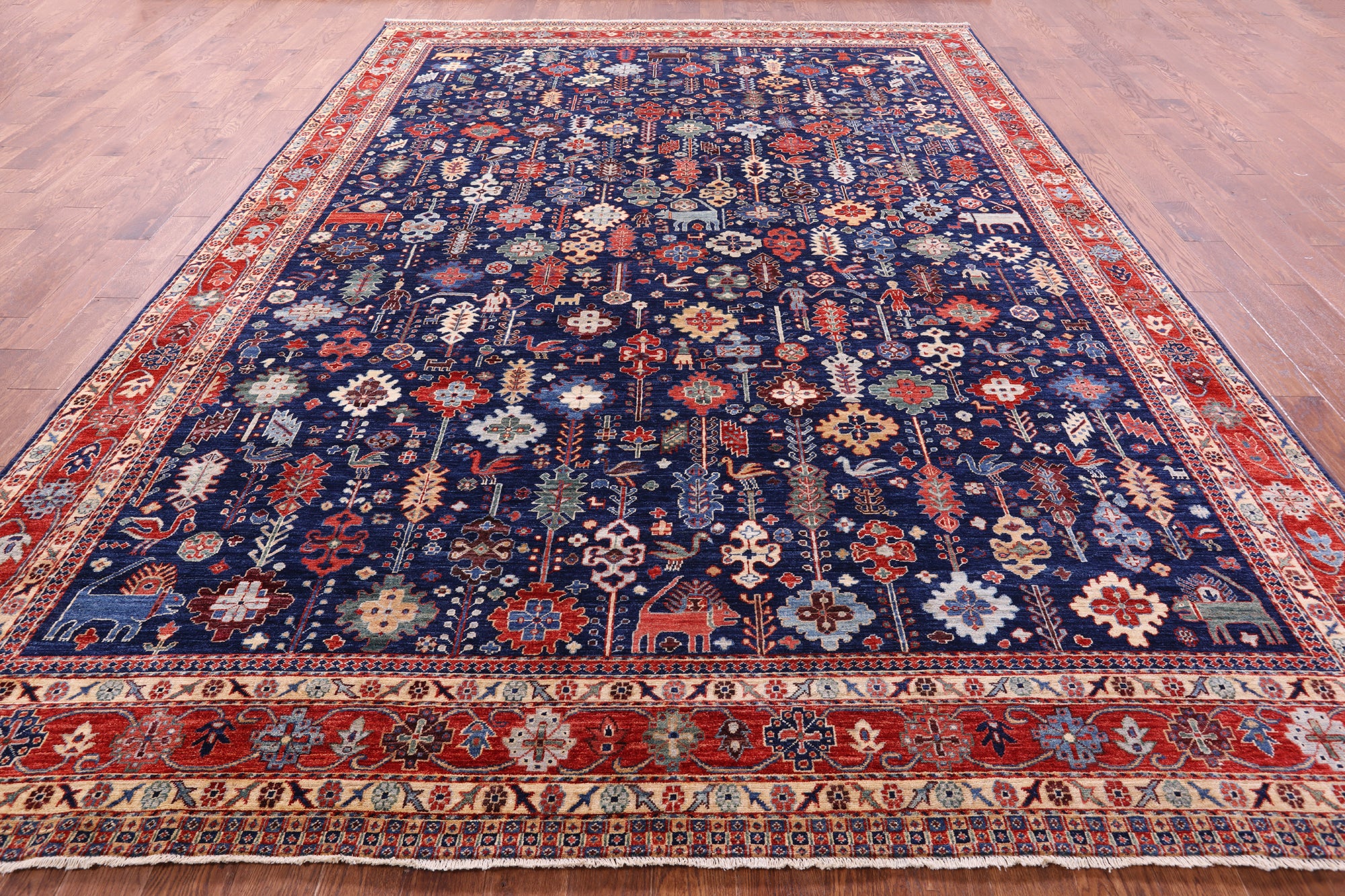 Blue Persian Fine Serapi Hand Knotted Wool Rug - 9' 10" X 13' 10" - Golden Nile