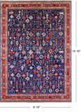 Blue Persian Fine Serapi Hand Knotted Wool Rug - 9' 10" X 13' 10" - Golden Nile