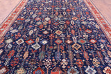 Blue Persian Fine Serapi Hand Knotted Wool Rug - 9' 10" X 13' 10" - Golden Nile