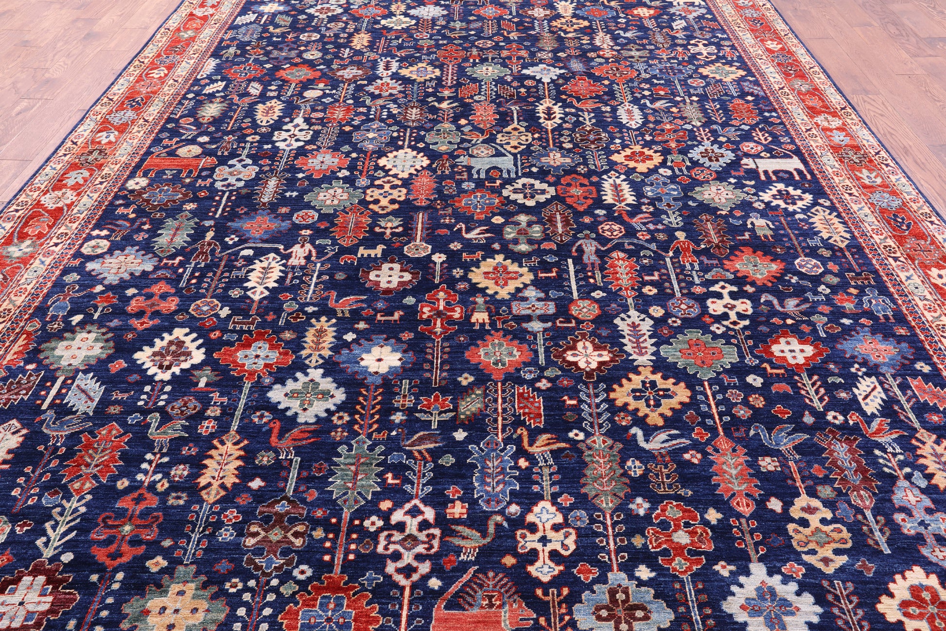 Blue Persian Fine Serapi Hand Knotted Wool Rug - 9' 10" X 13' 10" - Golden Nile