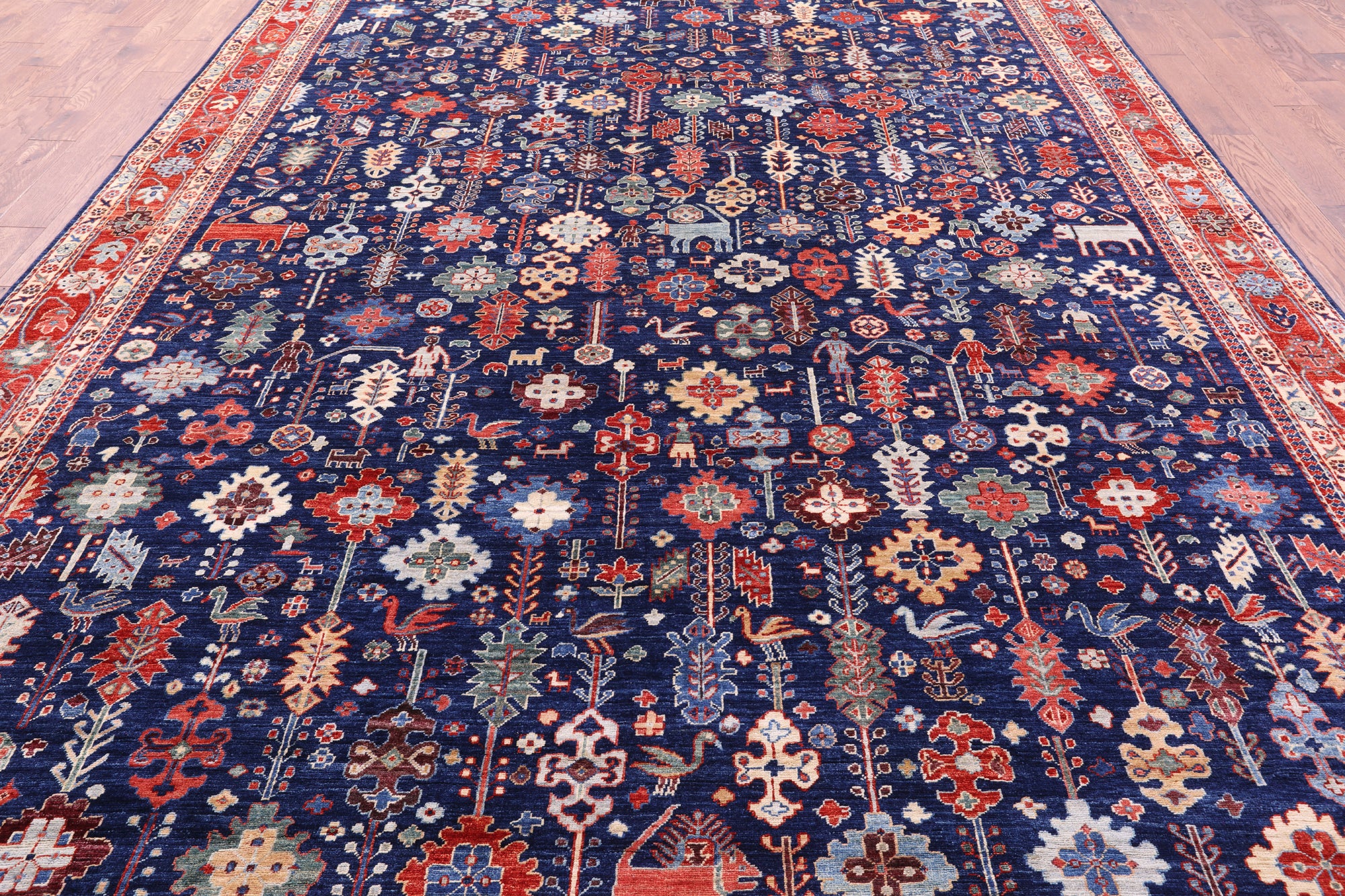 Blue Persian Fine Serapi Hand Knotted Wool Rug - 9' 10" X 13' 10" - Golden Nile