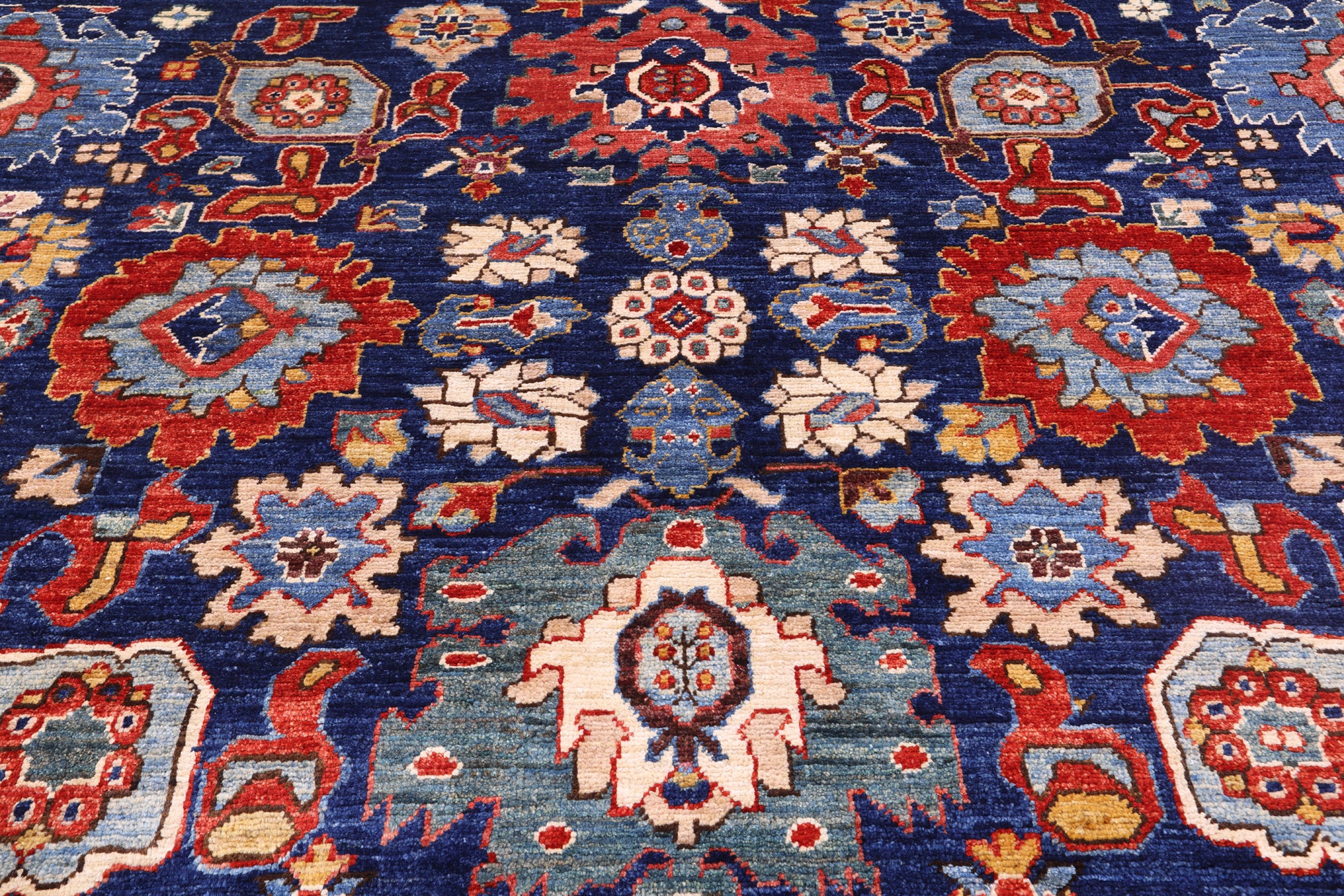 Blue Persian Fine Serapi Hand Knotted Wool Rug - 9' 10" X 13' 10" - Golden Nile