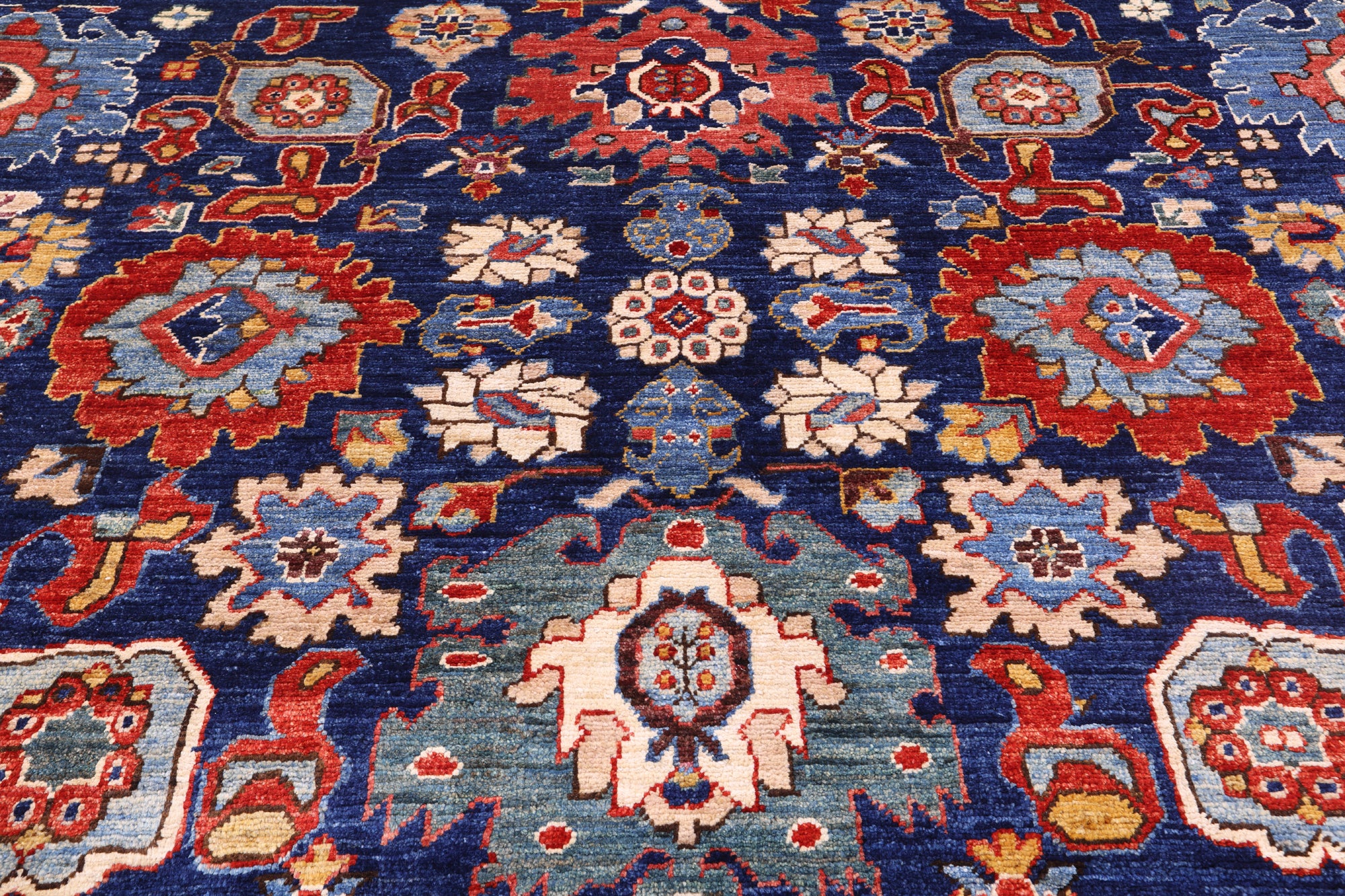 Blue Persian Fine Serapi Hand Knotted Wool Rug - 9' 10" X 13' 10" - Golden Nile