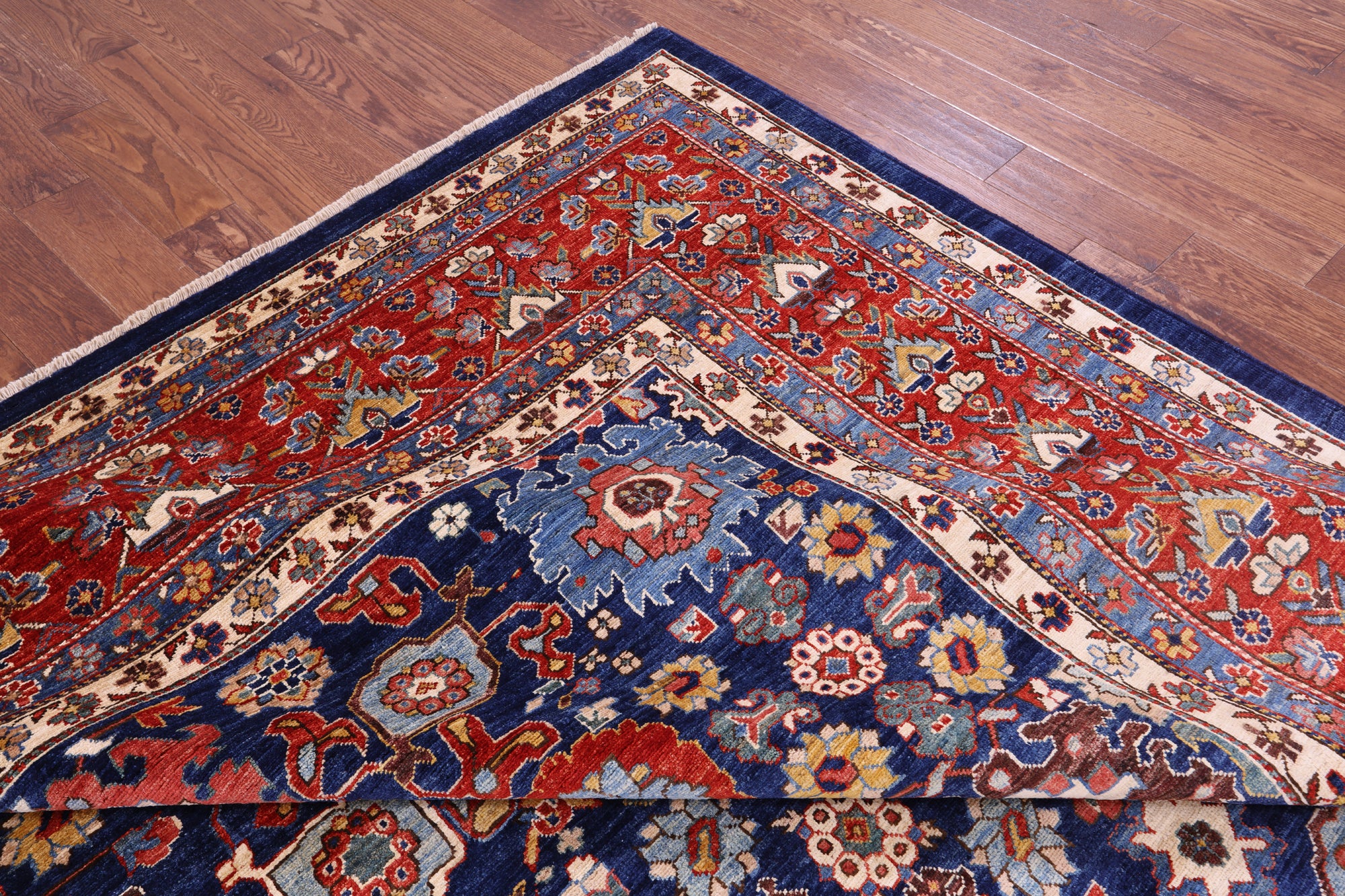 Blue Persian Fine Serapi Hand Knotted Wool Rug - 9' 10" X 13' 10" - Golden Nile