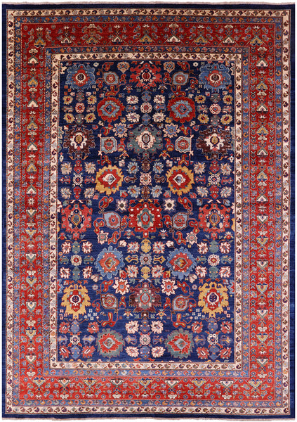 Blue Persian Fine Serapi Hand Knotted Wool Rug - 9' 10" X 13' 10" - Golden Nile