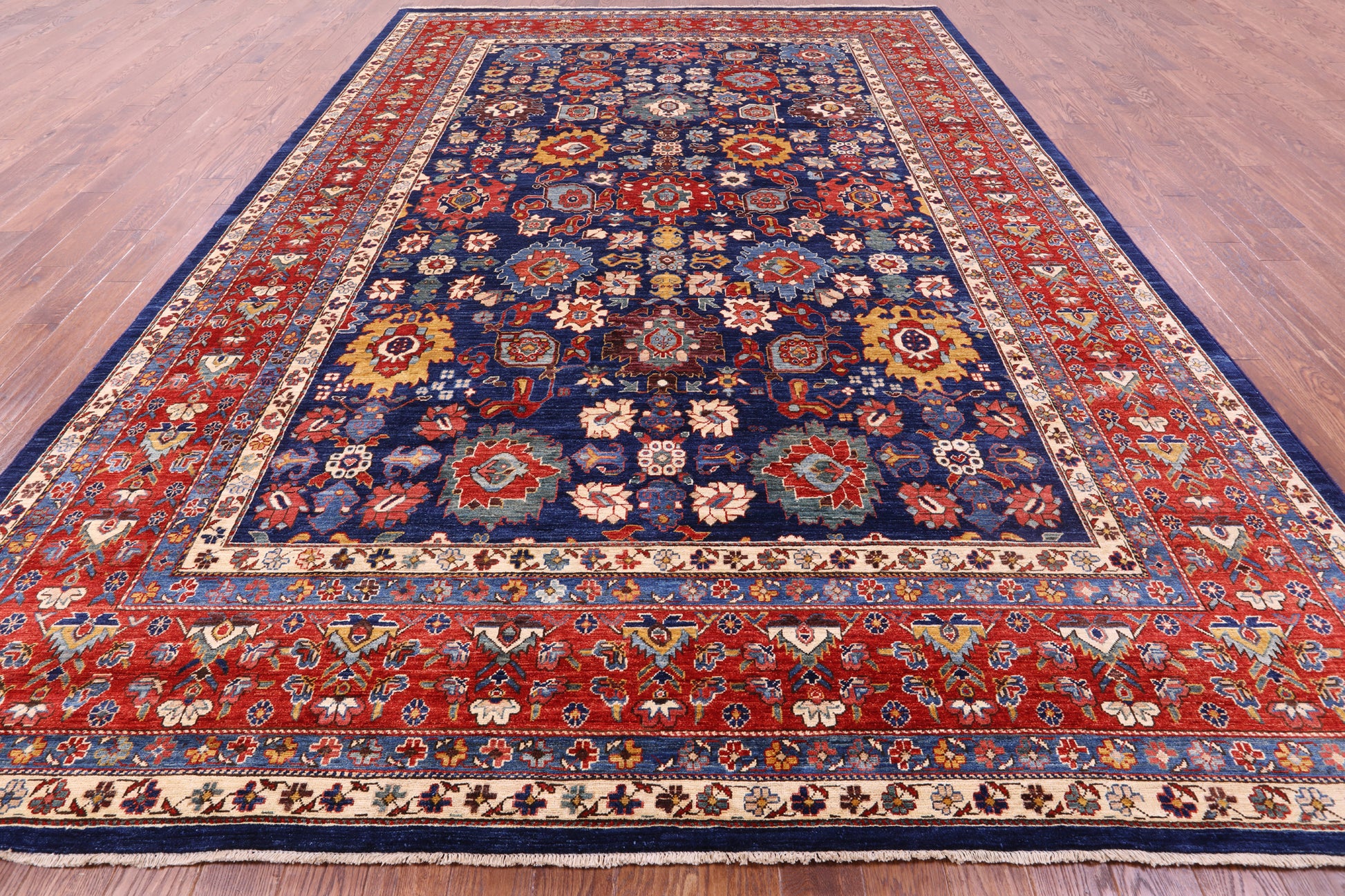 Blue Persian Fine Serapi Hand Knotted Wool Rug - 9' 10" X 13' 10" - Golden Nile