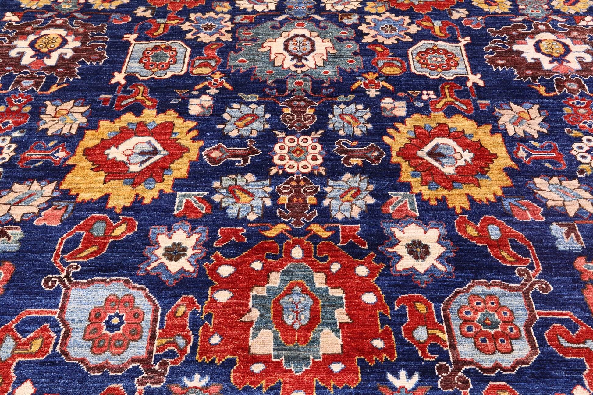 Blue Persian Fine Serapi Hand Knotted Wool Rug - 9' 10" X 13' 10" - Golden Nile