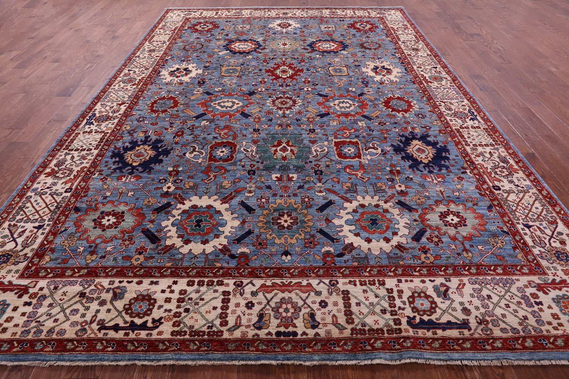 Blue Persian Fine Serapi Hand Knotted Wool Rug - 9' 11" X 13' 8" - Golden Nile