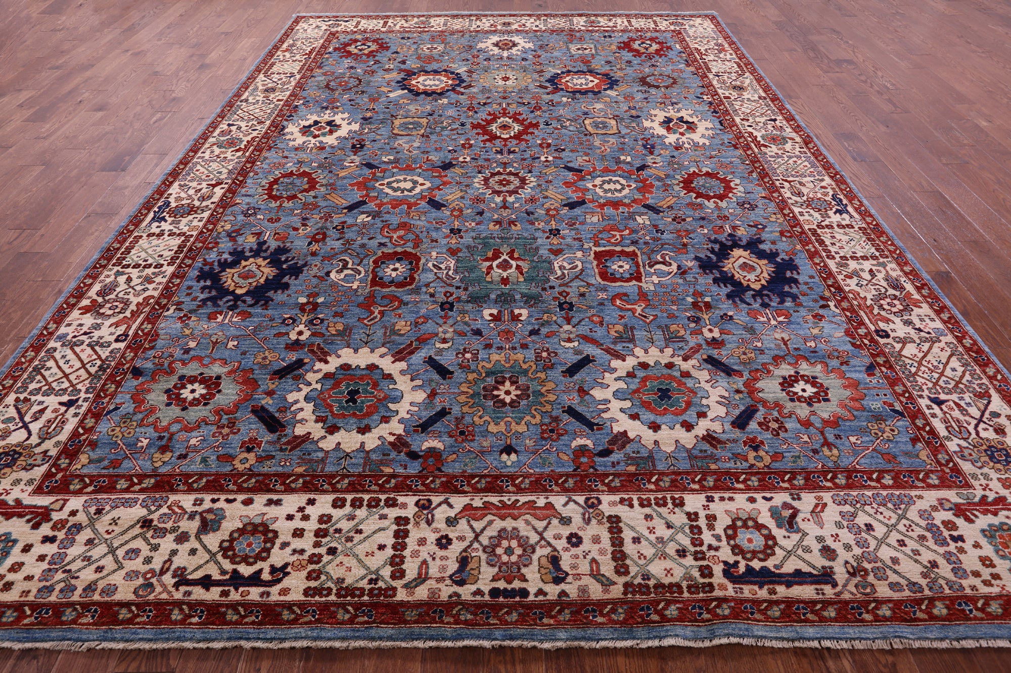 Blue Persian Fine Serapi Hand Knotted Wool Rug - 9' 11" X 13' 8" - Golden Nile