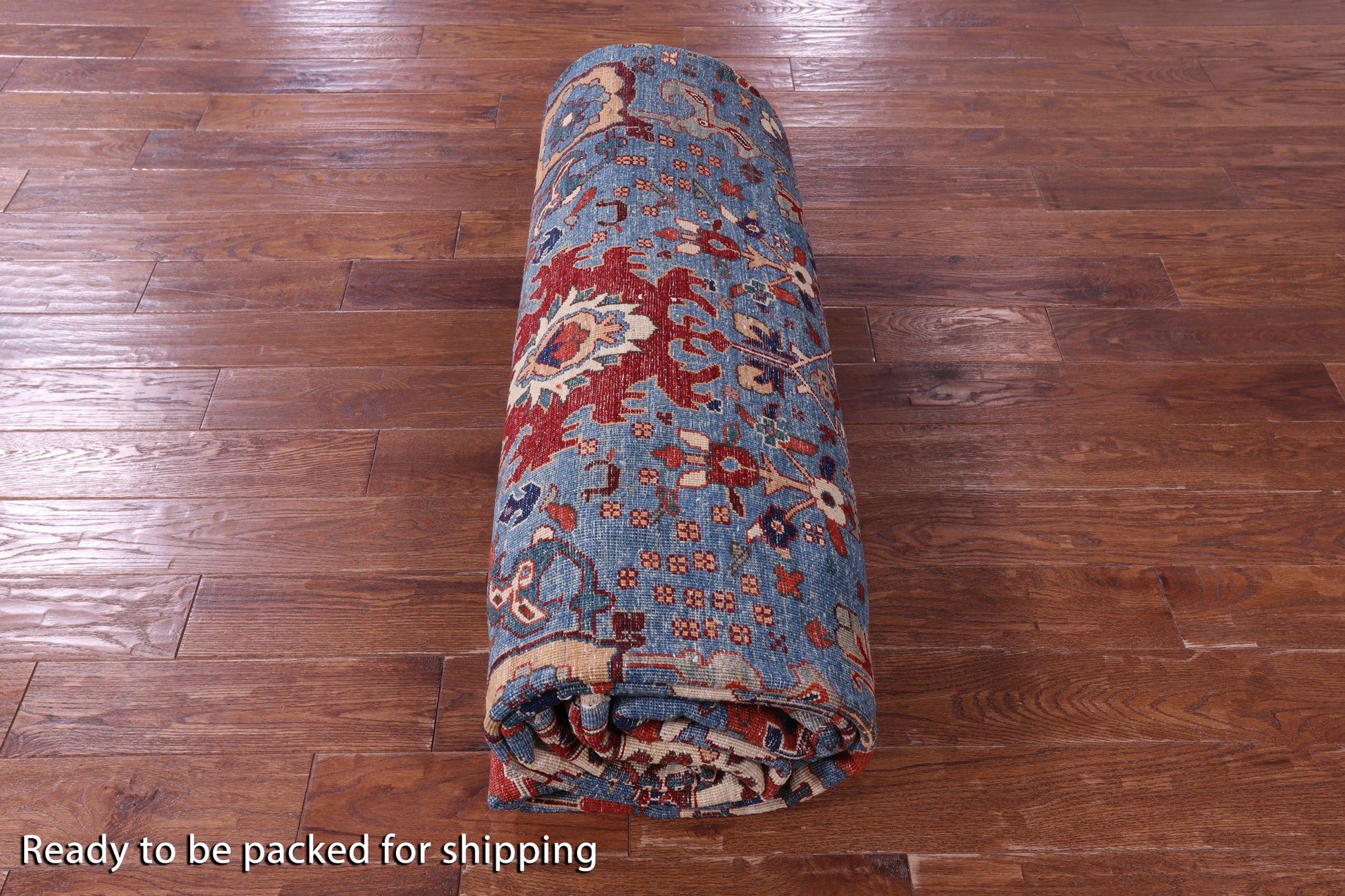 Blue Persian Fine Serapi Hand Knotted Wool Rug - 9' 11" X 13' 8" - Golden Nile