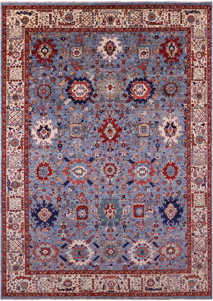 Blue Persian Fine Serapi Hand Knotted Wool Rug - 9' 11" X 13' 8" - Golden Nile