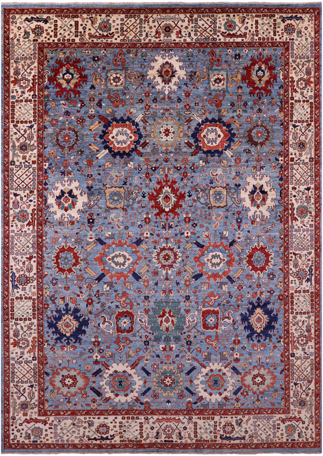 Blue Persian Fine Serapi Hand Knotted Wool Rug - 9' 11" X 13' 8" - Golden Nile