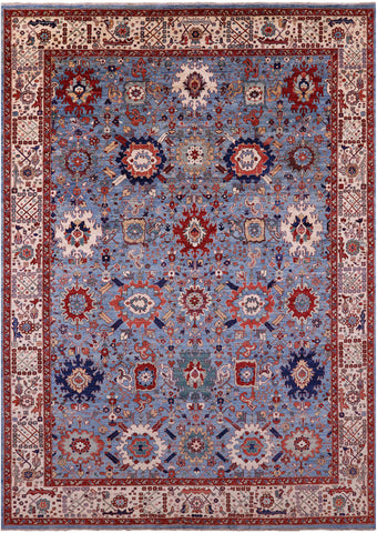 Blue Persian Fine Serapi Hand Knotted Wool Rug - 9' 11