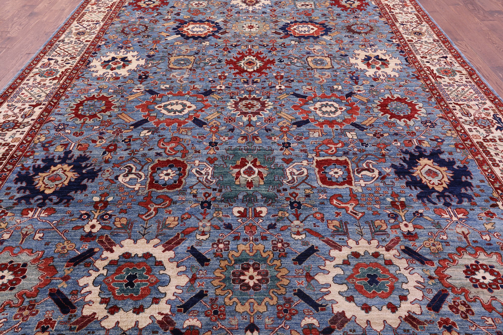 Blue Persian Fine Serapi Hand Knotted Wool Rug - 9' 11" X 13' 8" - Golden Nile