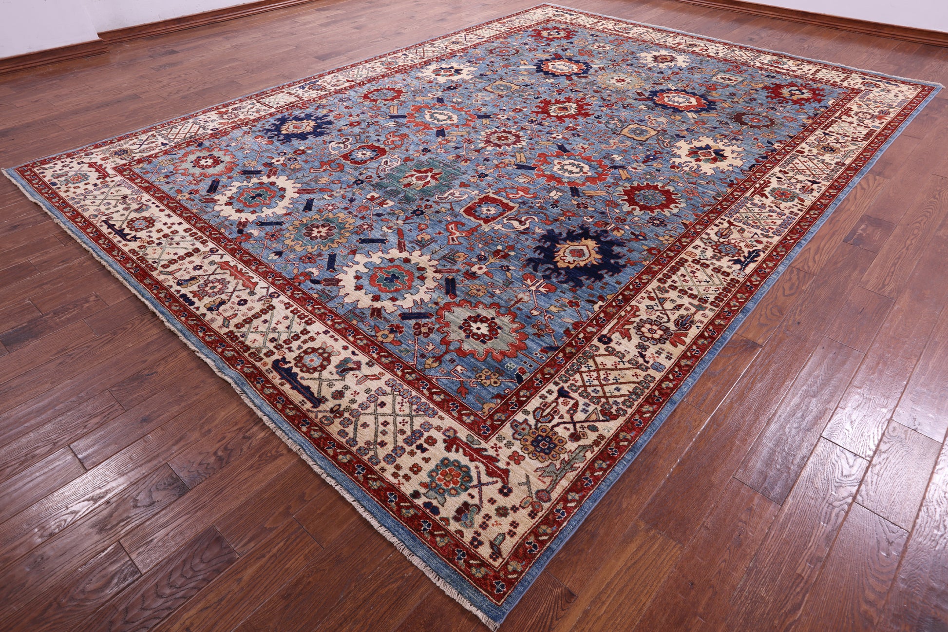 Blue Persian Fine Serapi Hand Knotted Wool Rug - 9' 11" X 13' 8" - Golden Nile