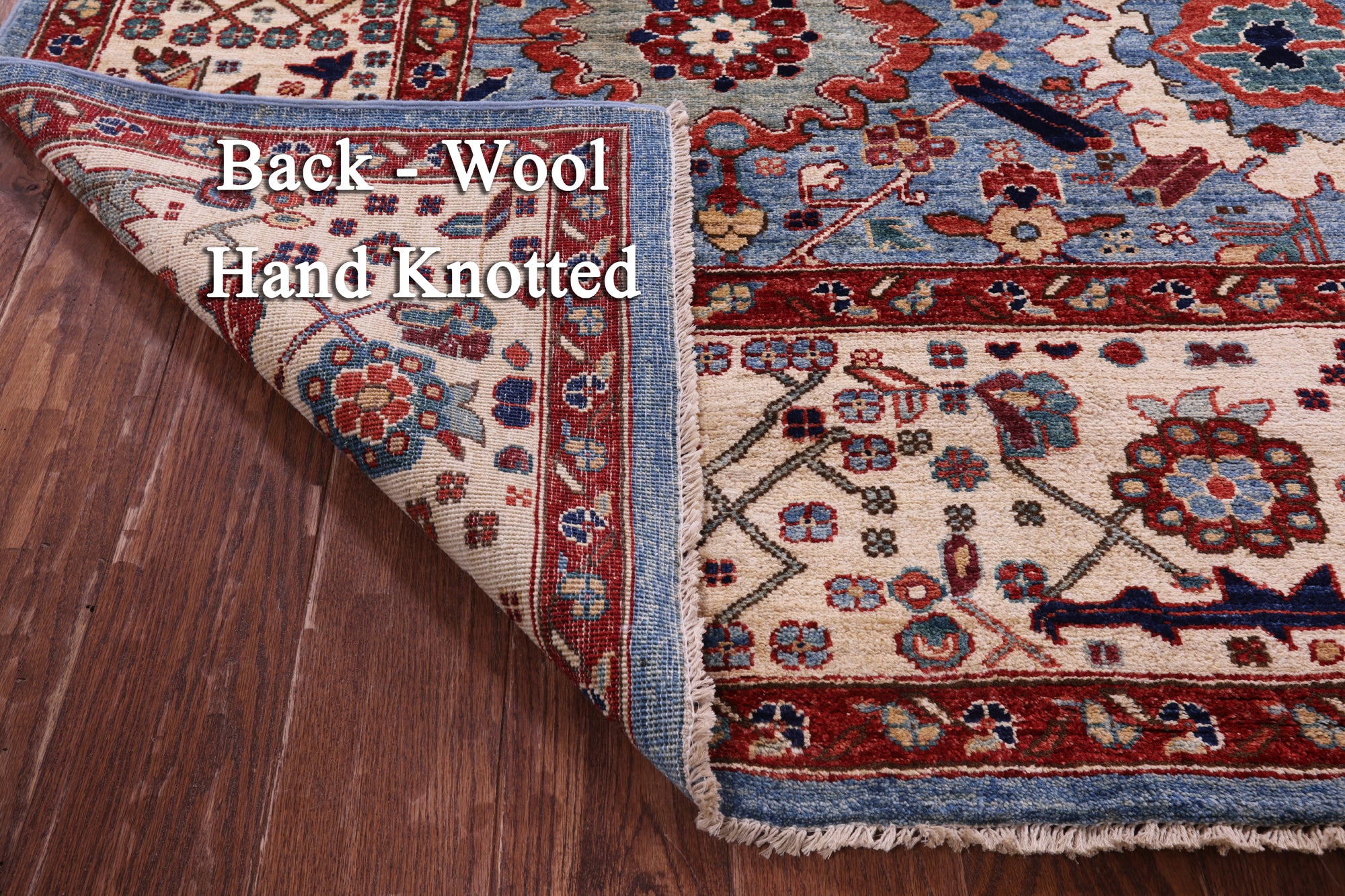 Blue Persian Fine Serapi Hand Knotted Wool Rug - 9' 11" X 13' 8" - Golden Nile