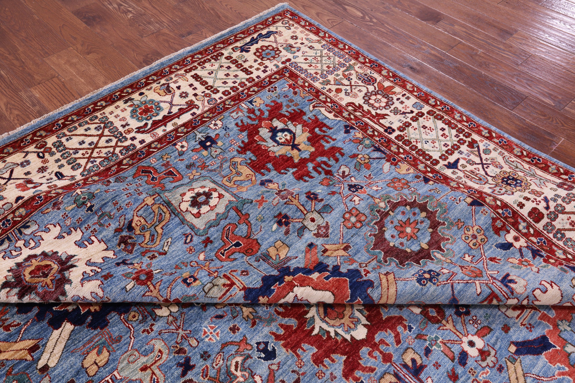 Blue Persian Fine Serapi Hand Knotted Wool Rug - 9' 11" X 13' 8" - Golden Nile