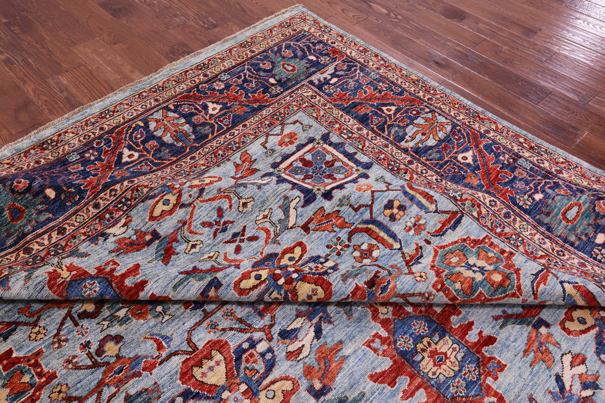 Blue Persian Fine Serapi Handmade Wool Rug - 9' 10" X 13' 6" - Golden Nile