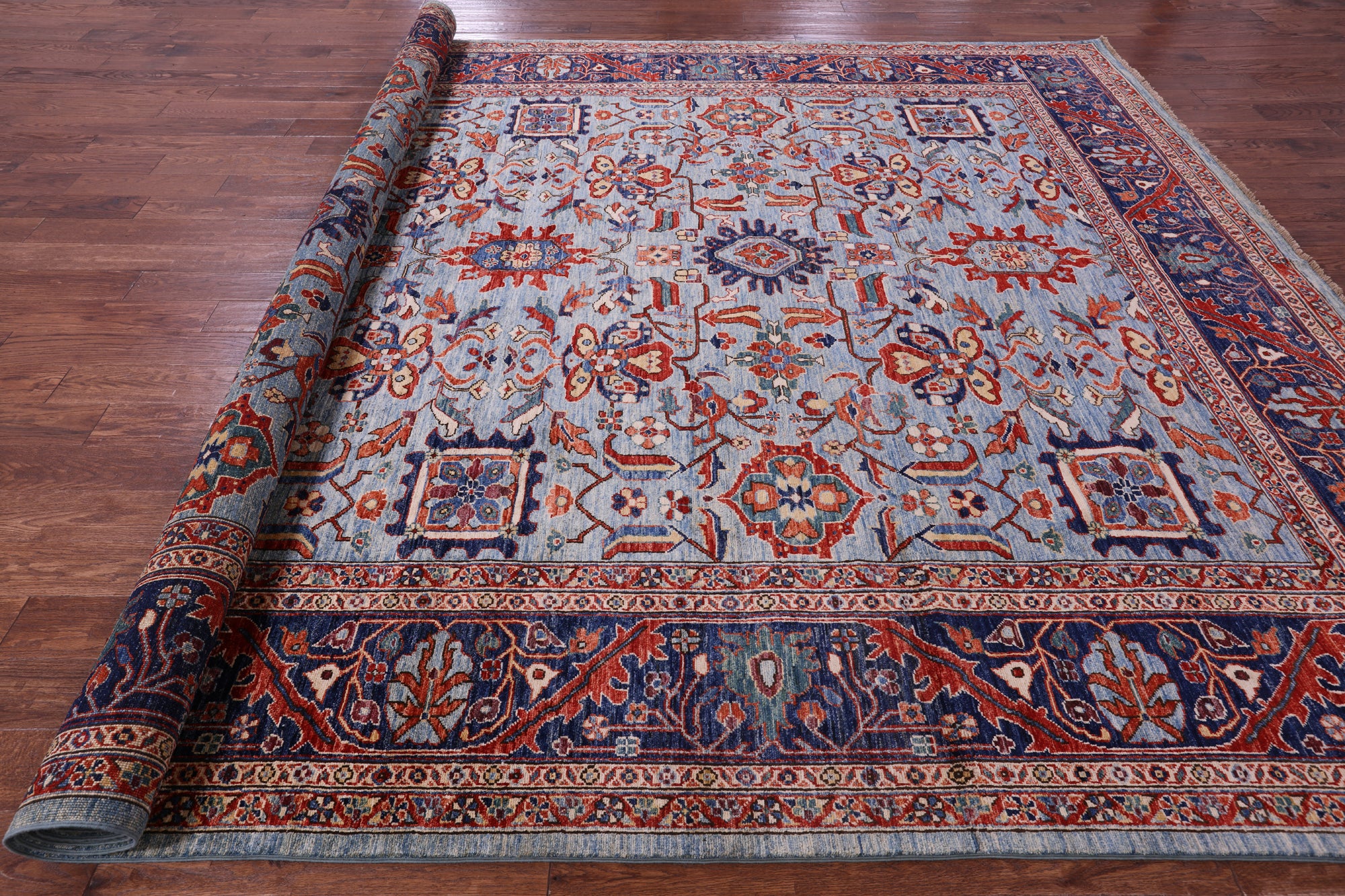 Blue Persian Fine Serapi Handmade Wool Rug - 9' 10" X 13' 6" - Golden Nile