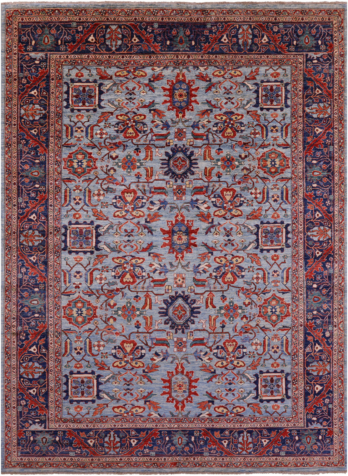 Blue Persian Fine Serapi Handmade Wool Rug - 9' 10" X 13' 6" - Golden Nile