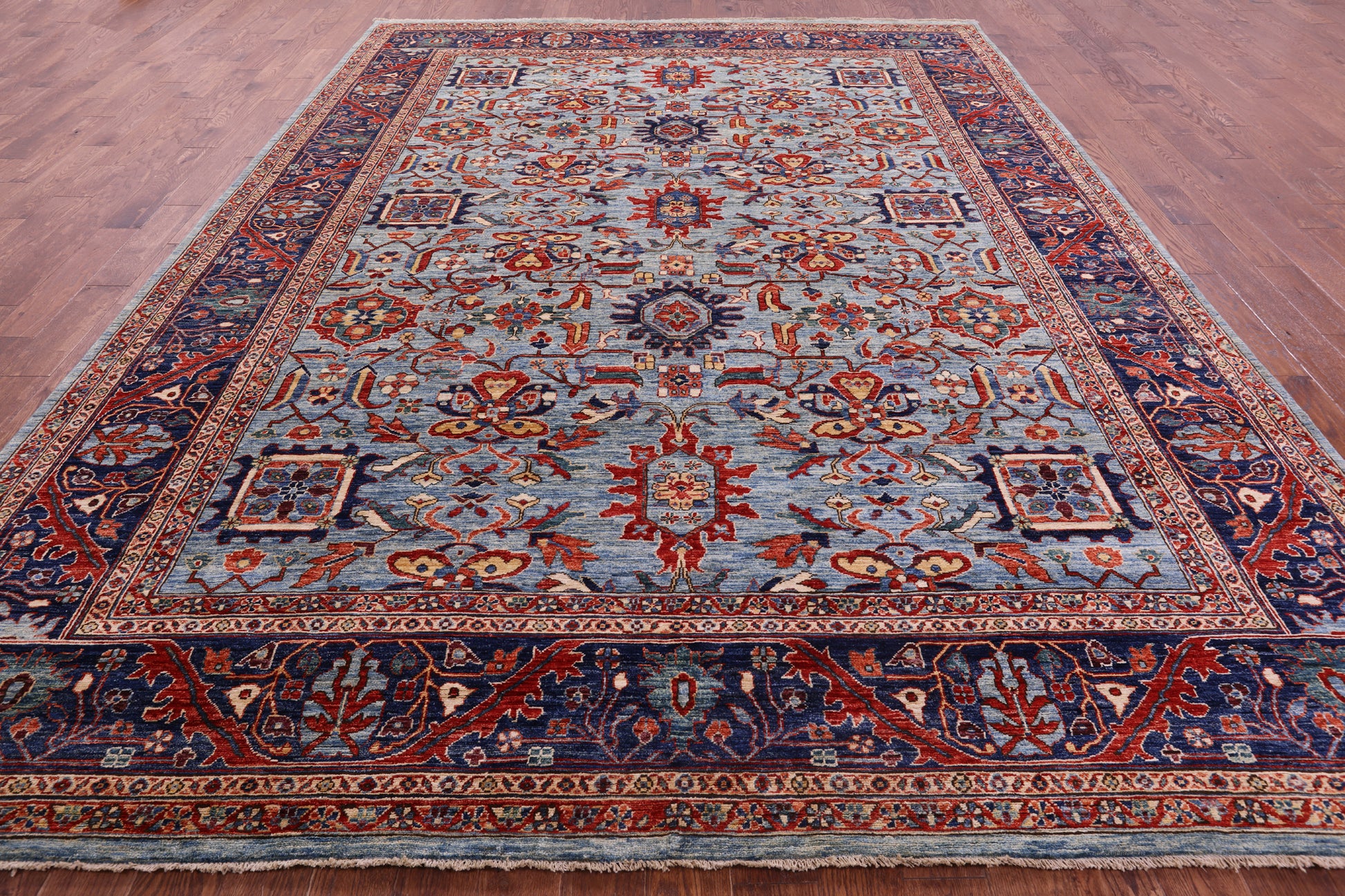 Blue Persian Fine Serapi Handmade Wool Rug - 9' 10" X 13' 6" - Golden Nile