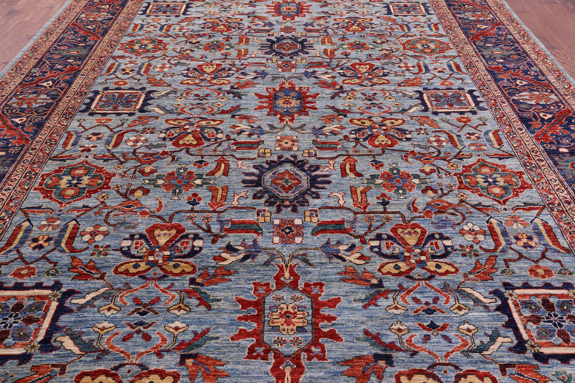 Blue Persian Fine Serapi Handmade Wool Rug - 9' 10" X 13' 6" - Golden Nile