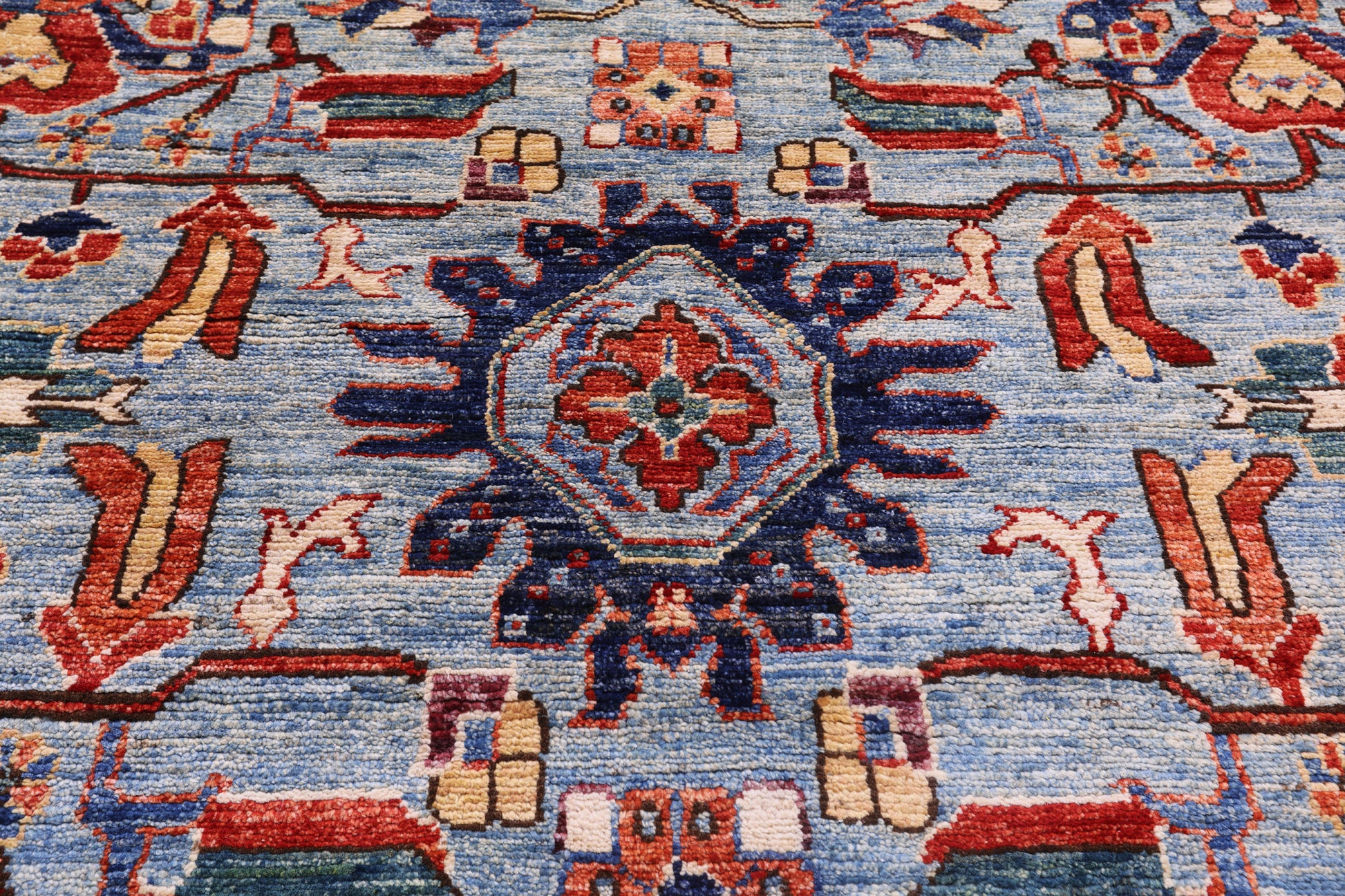 Blue Persian Fine Serapi Handmade Wool Rug - 9' 10" X 13' 6" - Golden Nile