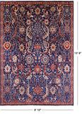 Blue Exotic Birds Persian Fine Serapi Hand Knotted Wool Rug - 9' 10" X 13' 9" - Golden Nile