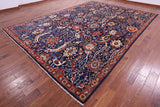 Blue Exotic Birds Persian Fine Serapi Hand Knotted Wool Rug - 9' 10" X 13' 9" - Golden Nile