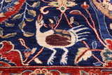 Blue Exotic Birds Persian Fine Serapi Hand Knotted Wool Rug - 9' 10" X 13' 9" - Golden Nile
