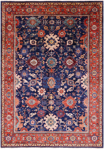 Blue Persian Fine Serapi Hand Knotted Wool Rug - 6' 2