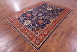 Blue Persian Fine Serapi Hand Knotted Wool Rug - 6' 2" X 8' 9" - Golden Nile