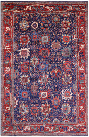 Blue Persian Fine Serapi Hand Knotted Wool Rug - 10' 10