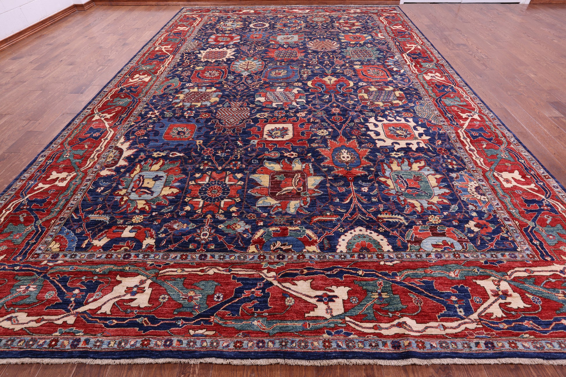 Blue Persian Fine Serapi Hand Knotted Wool Rug - 10' 10" X 16' 6" - Golden Nile