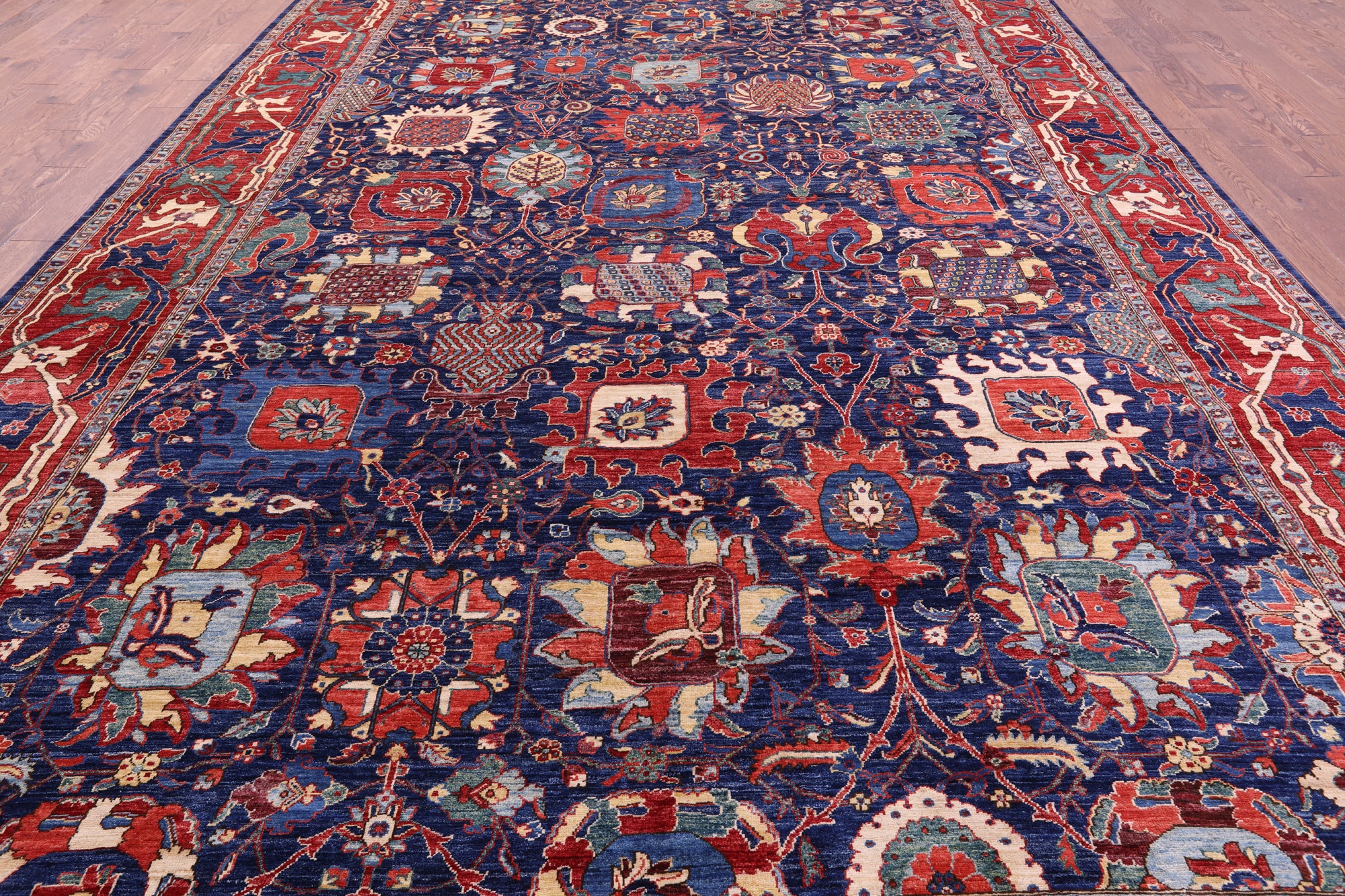 Blue Persian Fine Serapi Hand Knotted Wool Rug - 10' 10" X 16' 6" - Golden Nile