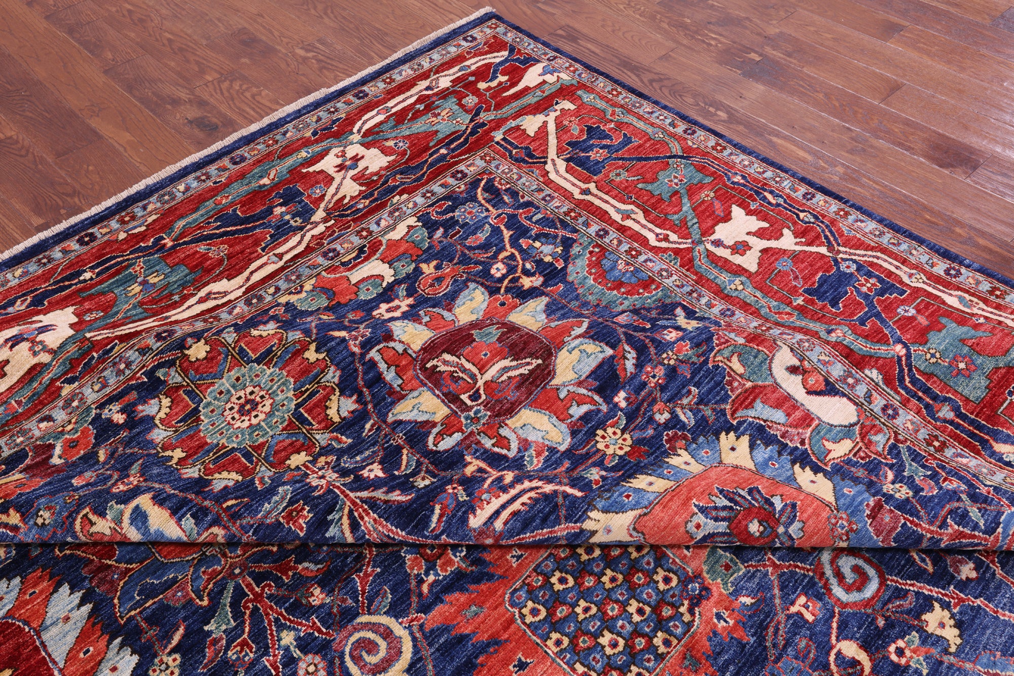 Blue Persian Fine Serapi Hand Knotted Wool Rug - 10' 10" X 16' 6" - Golden Nile