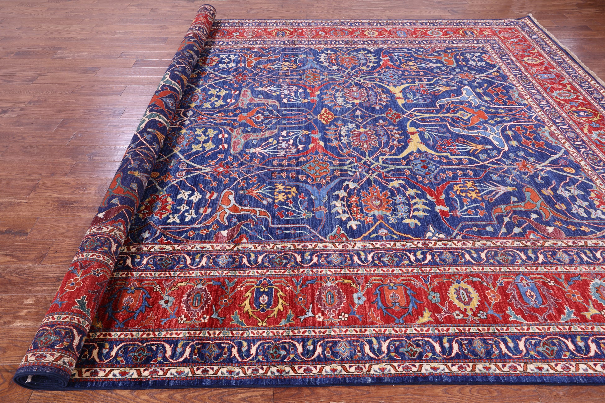 Blue Persian Fine Serapi Hand Knotted Wool Rug - 9' 10" X 13' 6" - Golden Nile