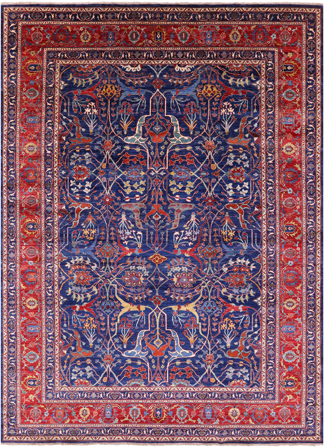 Blue Persian Fine Serapi Hand Knotted Wool Rug - 9' 10" X 13' 6" - Golden Nile