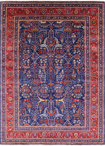 Blue Persian Fine Serapi Hand Knotted Wool Rug - 9' 10