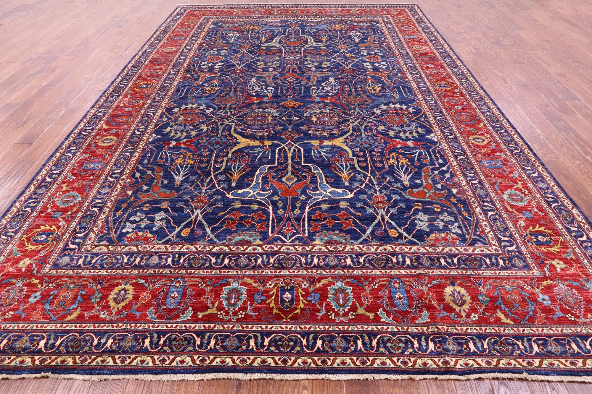 Blue Persian Fine Serapi Hand Knotted Wool Rug - 9' 10" X 13' 6" - Golden Nile