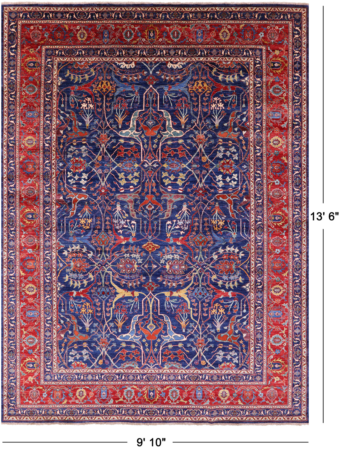 Blue Persian Fine Serapi Hand Knotted Wool Rug - 9' 10" X 13' 6" - Golden Nile