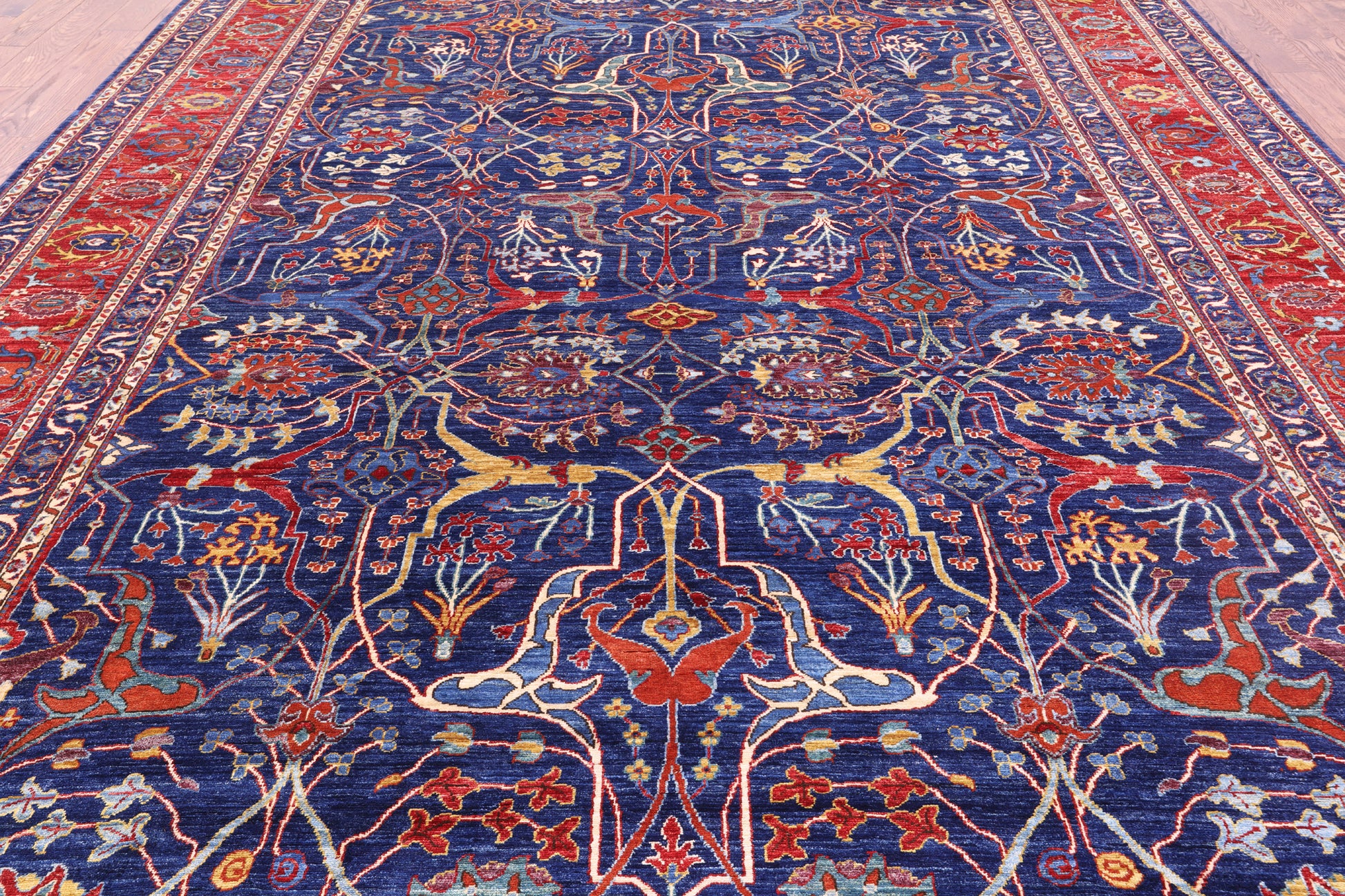 Blue Persian Fine Serapi Hand Knotted Wool Rug - 9' 10" X 13' 6" - Golden Nile